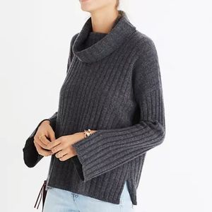 Madewell 100% Cashmere Slit-Sleeve Cowl Neck Sweater